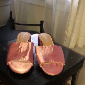 Pink satin slip ons